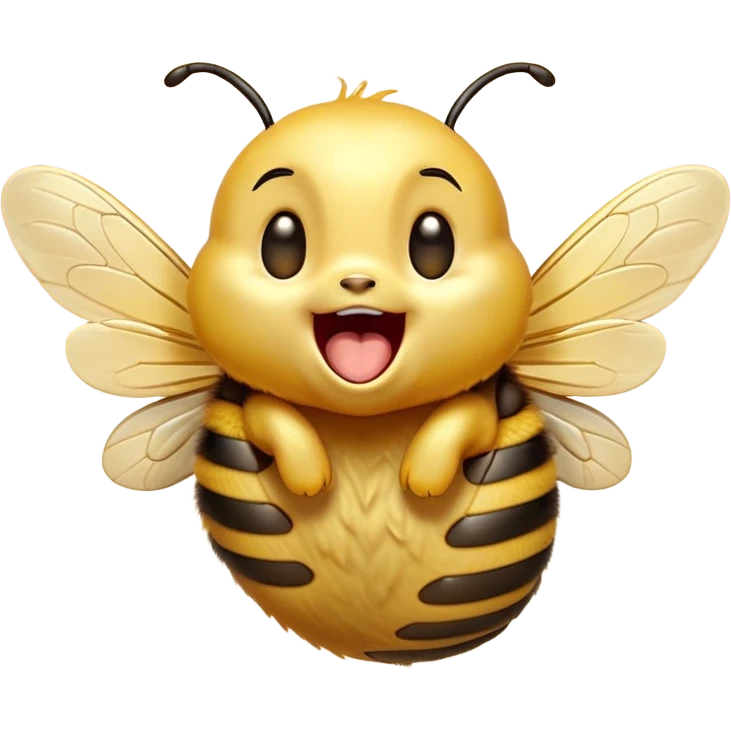 Cinematic Adorable Yawning Bee Portrait Emoji, Head tilted slightly with a dramatic, wide-open yawn, showcasing a tiny, fuzzy body with gently drooping wings and sleepy, half-closed eyes, Simplified yet irresistibly cute features, highly detailed, glowing with a soft, cozy golden glow, high shine, relaxed yet expressive, stylized with a dash of whimsical honey charm, soft glowing outline, capturing the essence of a drowsy bee that appears ready to stretch out for a nap! emoji