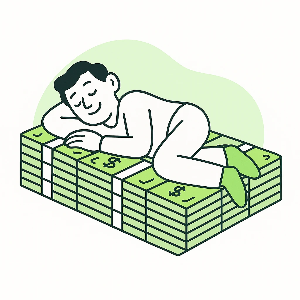 happy person napping on mattress of money emoji
