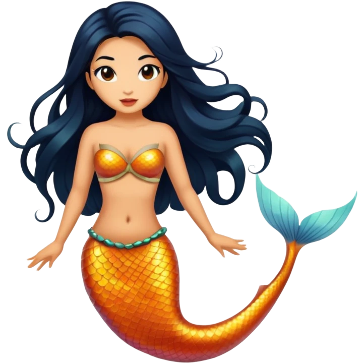 full body koi mermaid woman with tanned skin and long black hair emoji