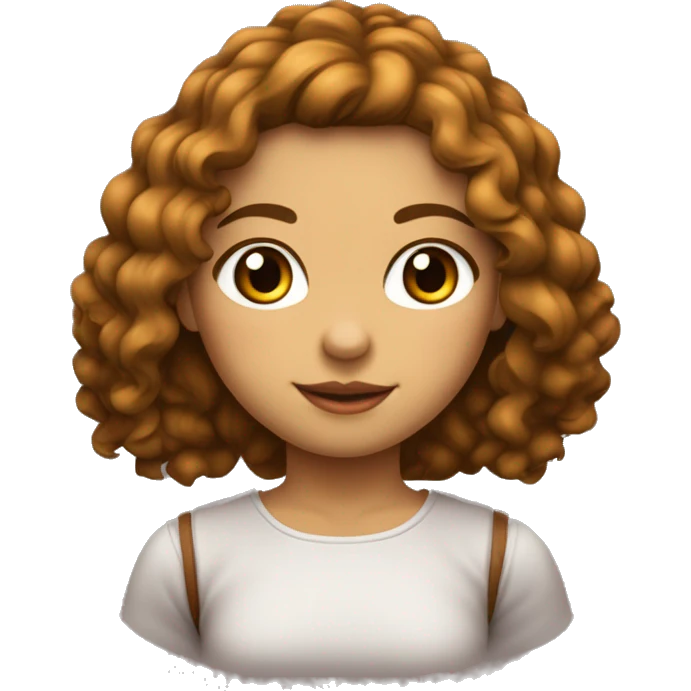 Menina com cabelo ondulado, vestindo uma blusa vermelha, com a cor da pele nãovtão clara, de olhos castanhos emoji