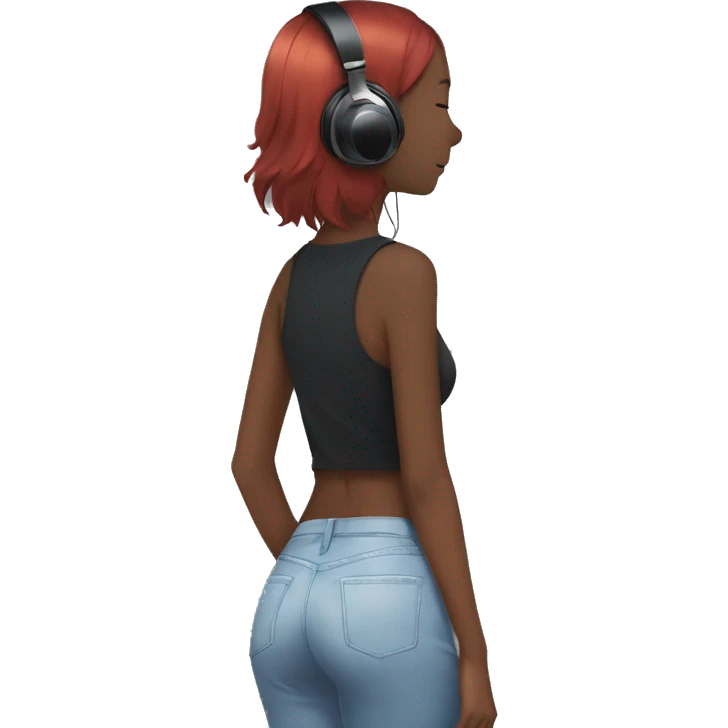 anime girl from behind with headphones on toes and black hai emoji
