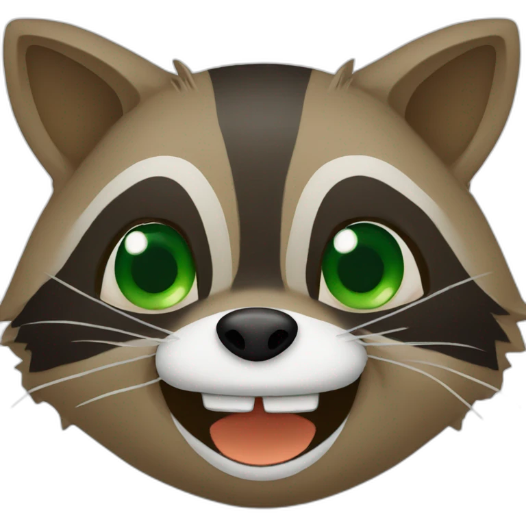 brown raccoon with orange eyes and a dark green hood that is laughing emoji