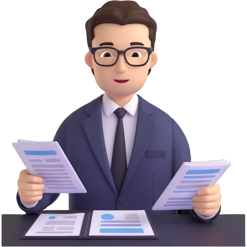 professional male accountant in suit reviewing documents emoji
