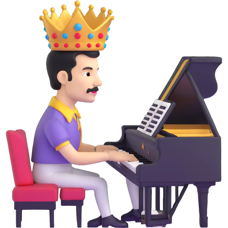 Freddie Mercury wearing crown playing piano emoji