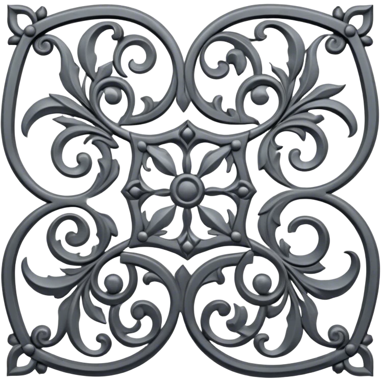Forged metal icon, intricate wrought iron bas-relief with delicate patterns, swirling shapes, textured metal surface, blacksmithing tools nearby, minimalistic style, clean lines, transparent background. emoji