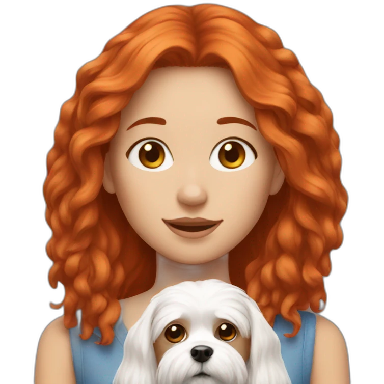 Red-haired girl with Maltese dog emoji