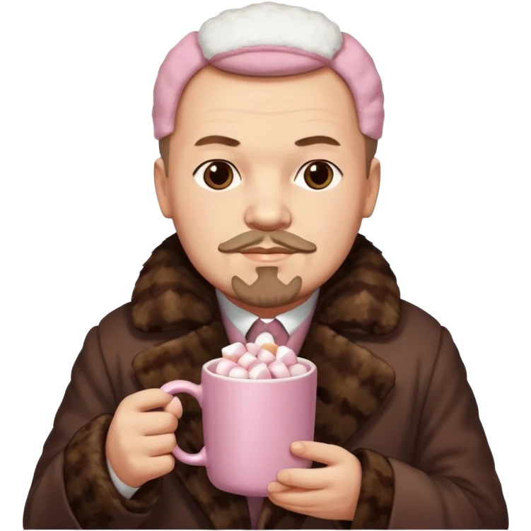 Lenin hold  Light Pink mug of hot chocolate with marshmallows in moscow emoji