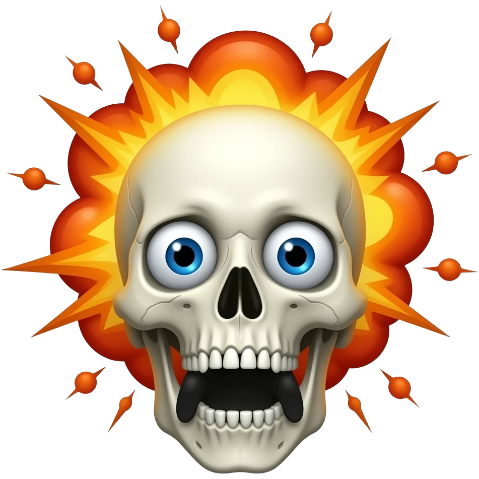 A very shocked skull used for edits like something crazy happen and there's like an explosion on his head because of how shocking it is emoji