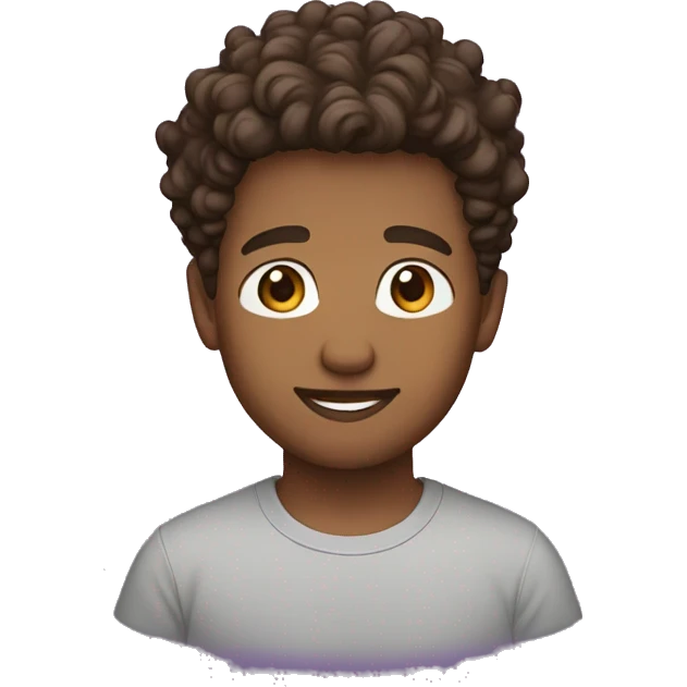 boy with mid fade and curly Brown hair, brown yes, purple t-shirt emoji