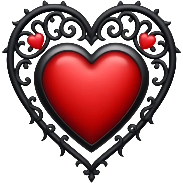 red gothic heart with black filigree and pearls, dark romance emoji