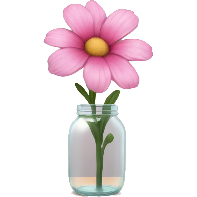 Realistic pink flower in a transparent jar vase emoji