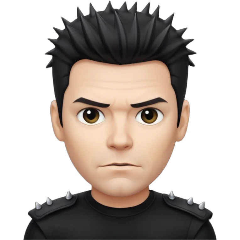 Richard Kruspe, apple style emoji, short spiked hair, confident expression, black shirt emoji