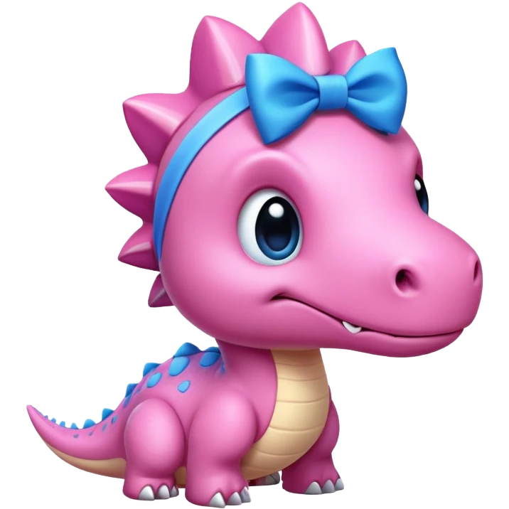 Pink Dinosaur with a Blue bow on head  emoji