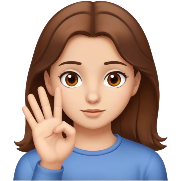 Girl brown hair brown eyes bashful stop it gesture emoji