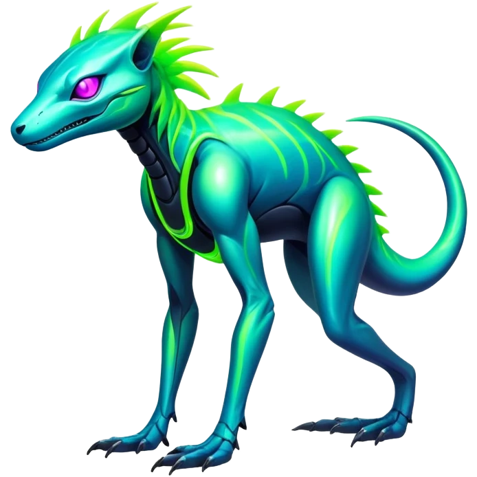 Tropical futuristic lush cool edgy neon Fionbri-Vernid-ET-creature (full body) emoji