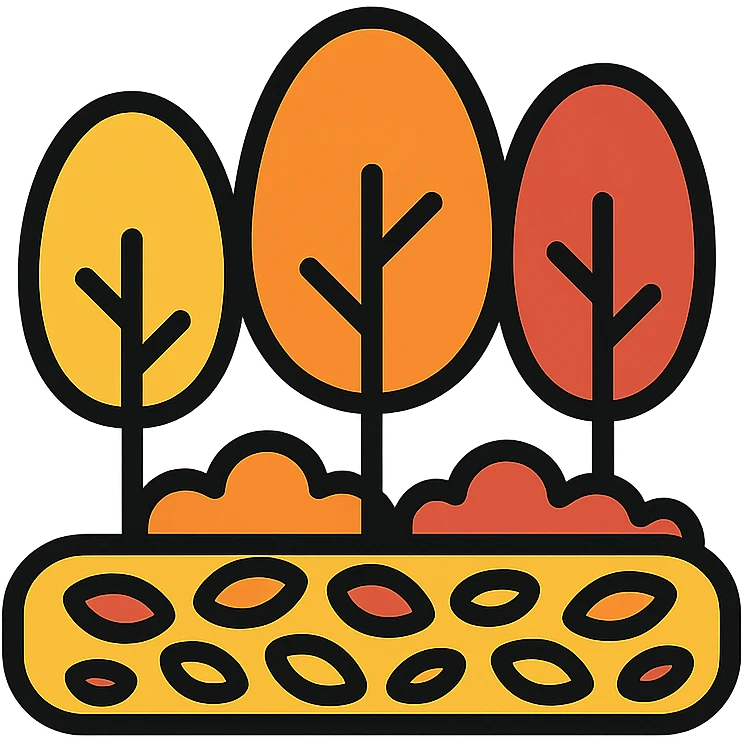 autumn forest with trees and a carpet of colorful leaves icon emoji