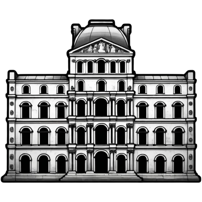 I want a graffiti style Louvre museum sticker. 
it must be black and white emoji