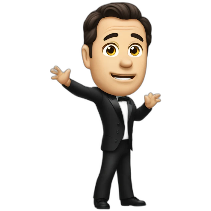 Travolta shrugging with hands emoji