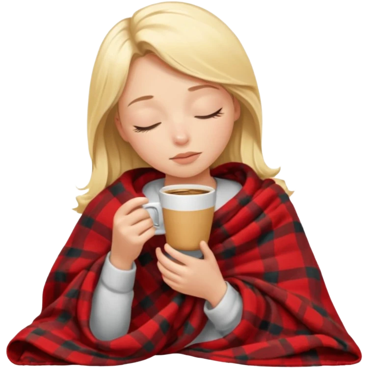 blonde girl inside a blanket sipping coffee eyes closed emoji