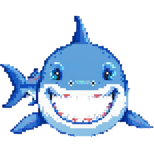 smiling shark with visible white teeth and blue body emoji