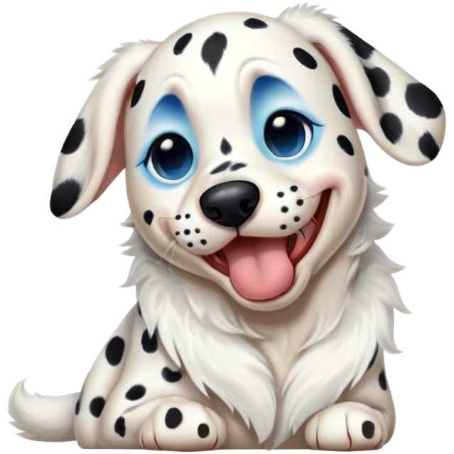 Cinematic Cute Yawning Spotted Dalmatian Portrait Emoji, Head tilted slightly with a dramatic, wide-open yawn, showcasing a smooth Fur of predominantly white with bold black patches, floppy ears slightly drooping, round blue eyes barely open in drowsy contentment, Simplified yet irresistibly adorable features, highly detailed, glowing with a soft, cozy glow, high shine, relaxed yet expressive, stylized with a touch of whimsy, bright and endearing, soft glowing outline, capturing the essence of a sleepy yet affectionate guardian, so drowsy it feels like it could stretch out of the screen and curl up for a nap! emoji