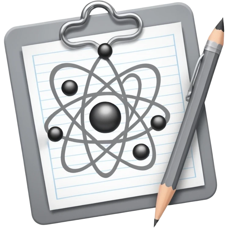 exam paper with an atom symbol and a pencil emoji