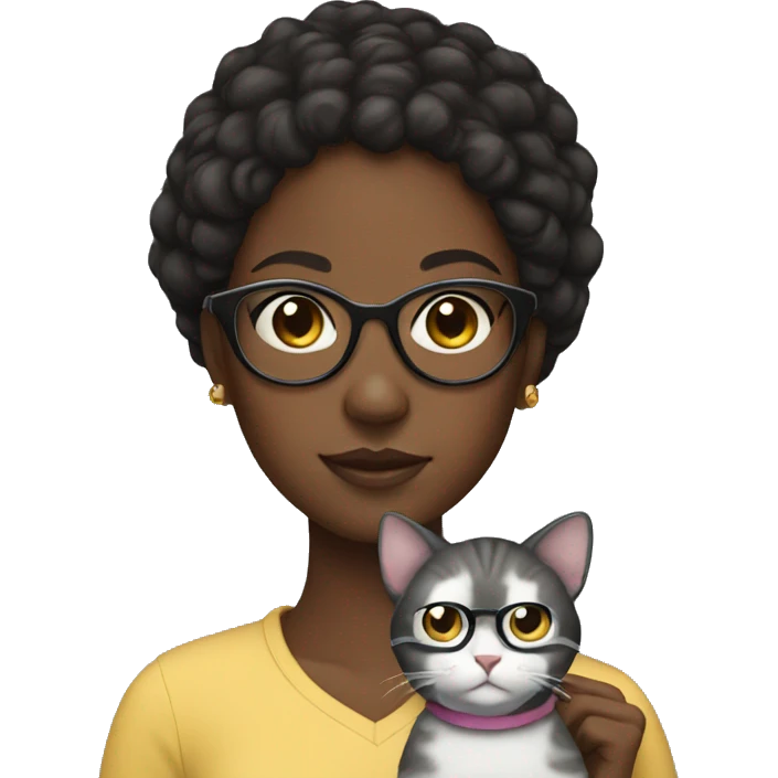 Black girl wears glasses holding a cat on her shoulder  emoji
