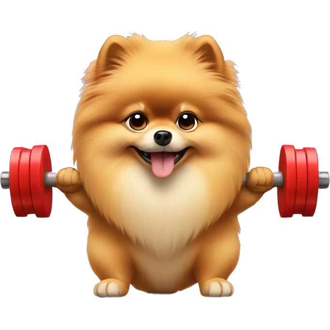 Pomeranian lifting weights emoji