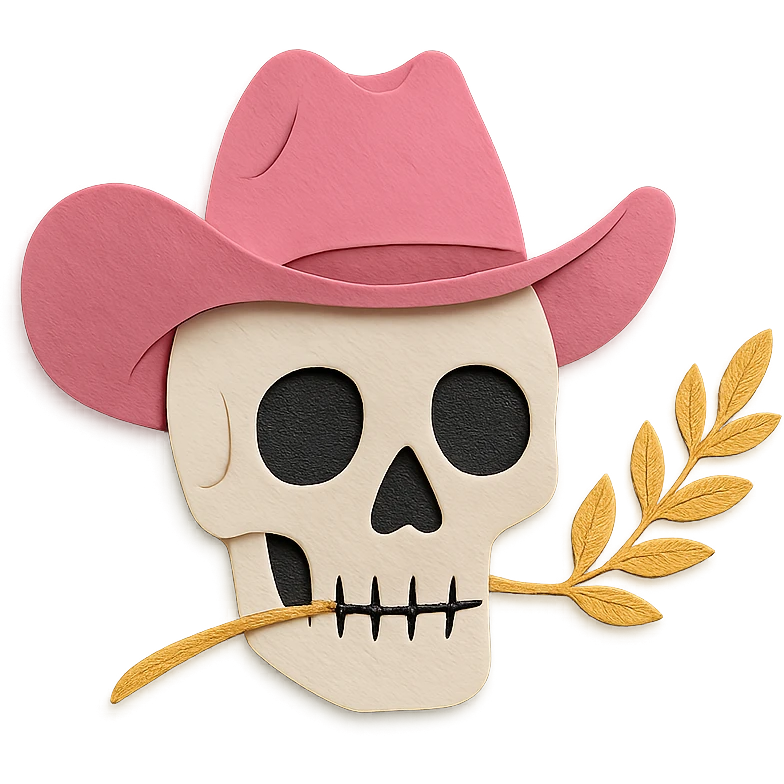 skull with pink cowboy hat and wheat emoji