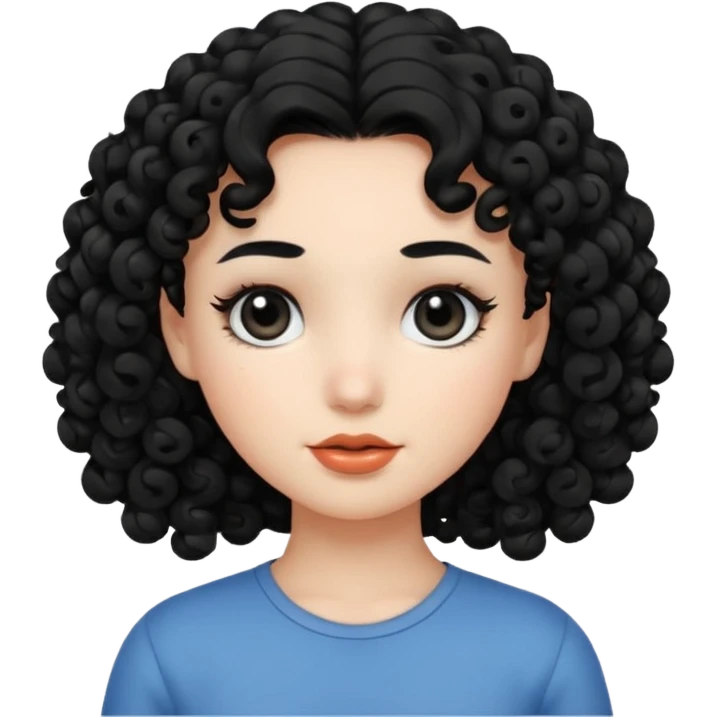 Chica de cabello negro ,piel blanca ojos negros ,cabello riso  emoji