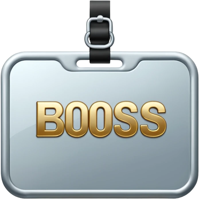 Name tag that has the letters “boss” on it emoji