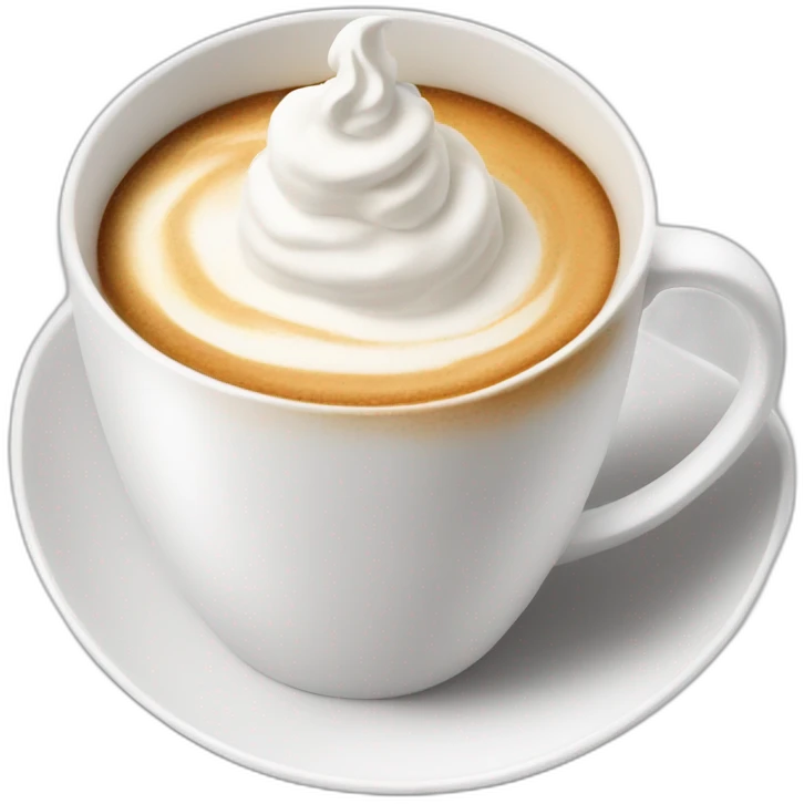 coffee in big white mug with whipped cream emoji
