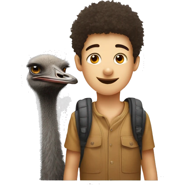 a boy with the head of an ostrich with his friend who has the head of a wild boar emoji