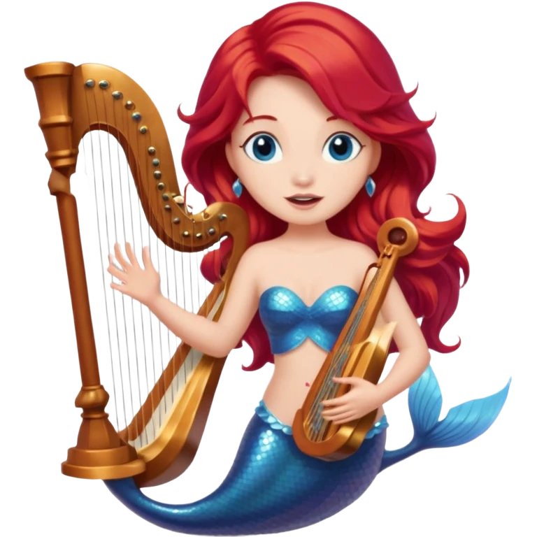 Singing Mermaid – Holding harp, red hair emoji