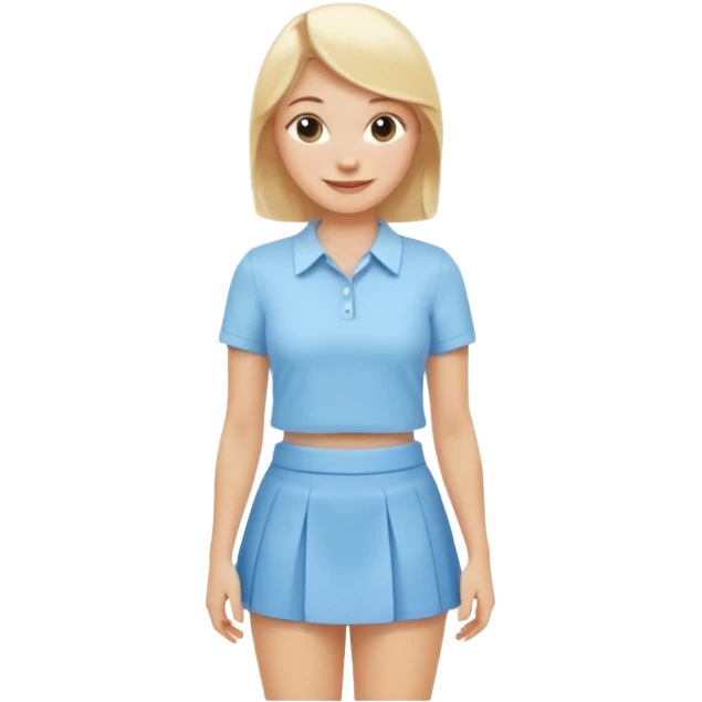 smiling blonde woman dressed in a baby blue mini skirt and shirt emoji
