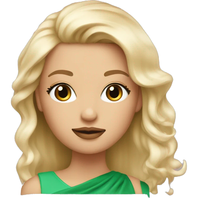 emoji femme blonde cheveux long avec yeux vert, long cils et bouche rosé et bronzer au teint hallé emoji