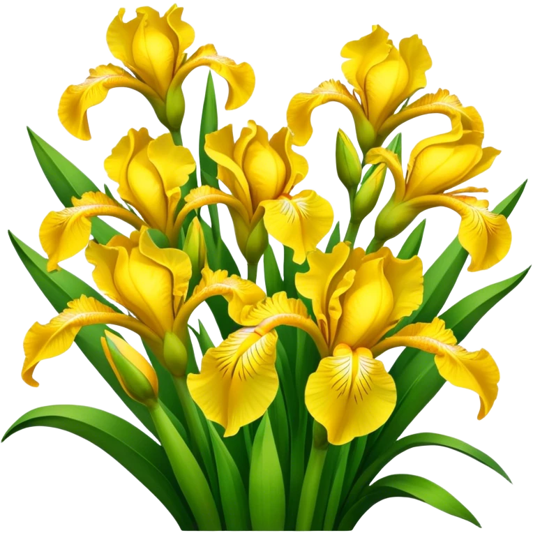 big bouquet Bright Yellow Iris, luxuriant, leaf, bud emoji