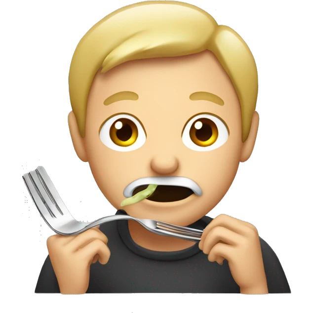 man eating soup with a fork emoji
