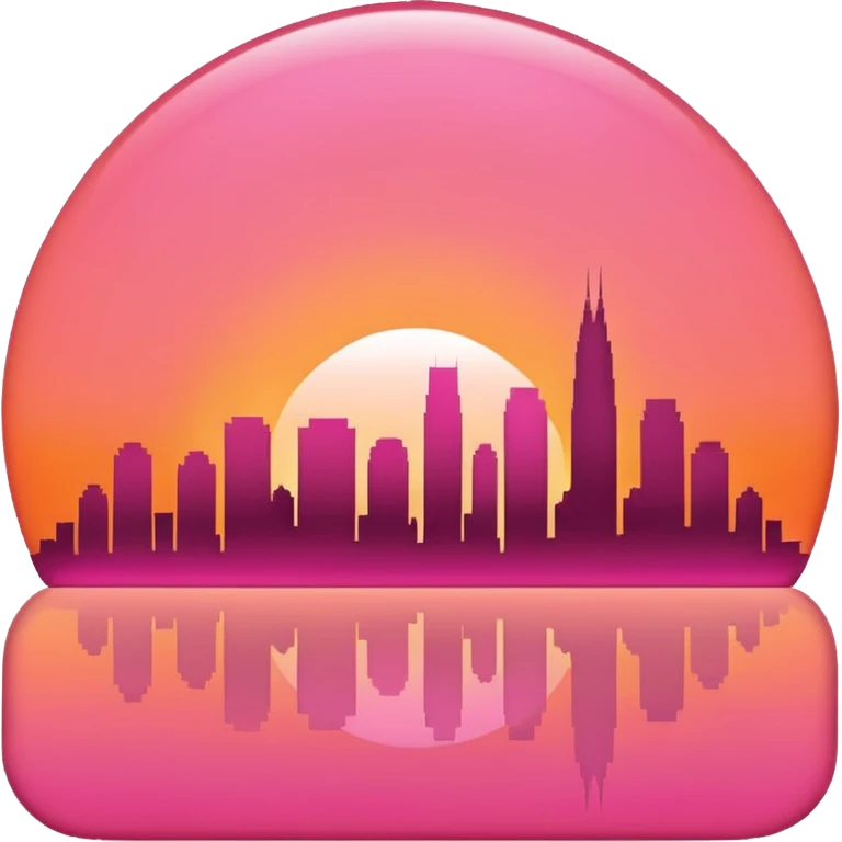 “Simple sunset emoji 🌇 in clean 3D style, smooth rounded shapes, warm orange-pink sky, glossy shiny surface, soft studio lighting, cute emoji look, minimal city silhouette, no text, no shadow, no background (transparent), high-quality 3D render.” emoji