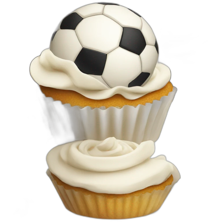 Happy cupcake with a soccer ball as icing  emoji