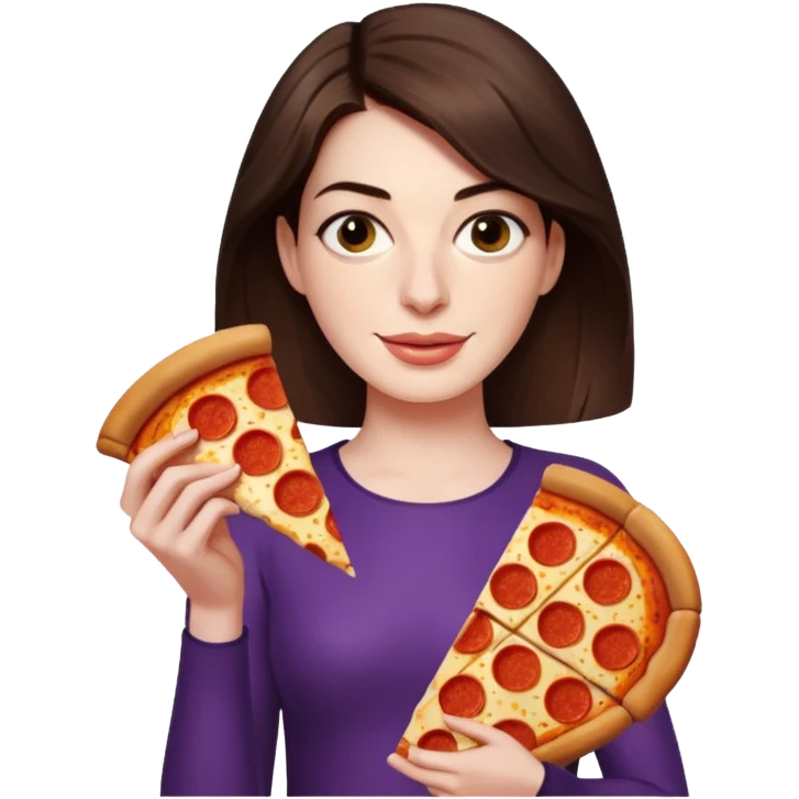 Anne Hathaway with pizza emoji
