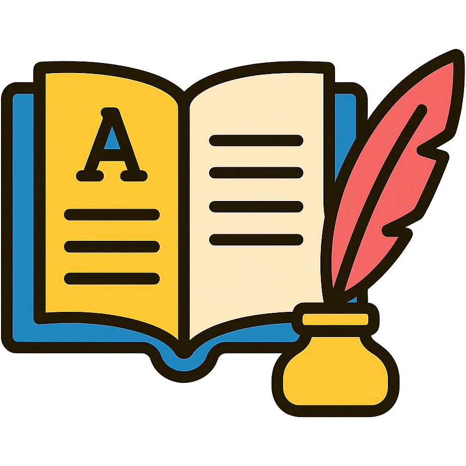 the first page of a book, open, with a quill pen nearby, elegant and classic look emoji