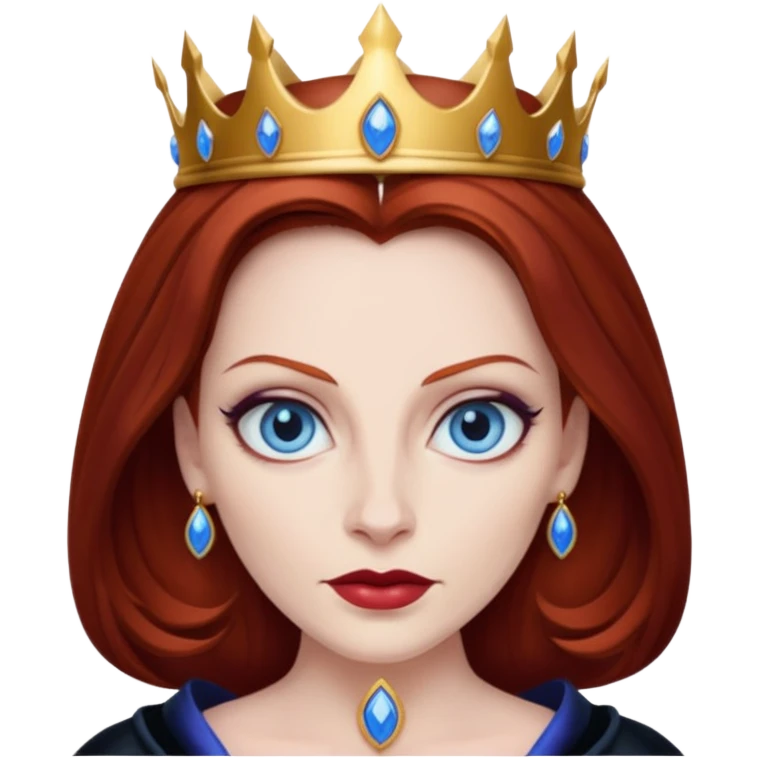 Evil queen with Auburn hair and blue eyes emoji