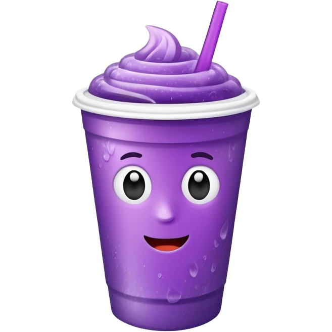 White solid paper cup filled with purple iced soda emoji