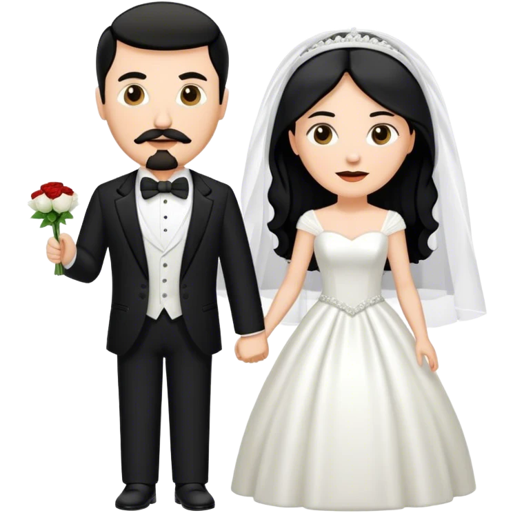 couple, a white woman with long black hair, and a white man with short brown hair goatee mustache, wedding emoji