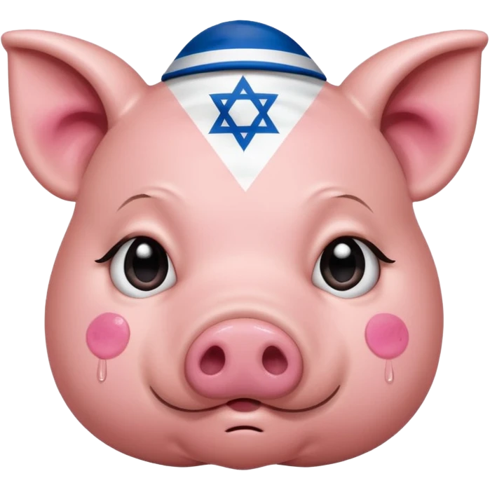 israeli pig with israel flags everywhere crying emoji