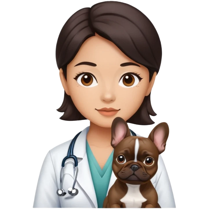 asian doctor girl with dark brown french bulldog emoji