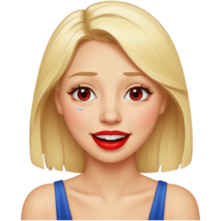 blonde having crying tears from hard laughter. really happy in general, happy eyes. red lipstick emoji