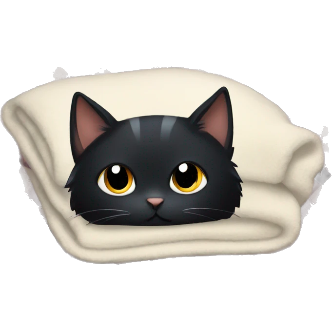 Cute black cat with big lashes laying on a blanket emoji