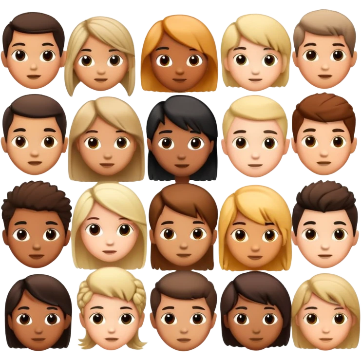 group of children's heads with various hairstyles, fun and diverse emoji